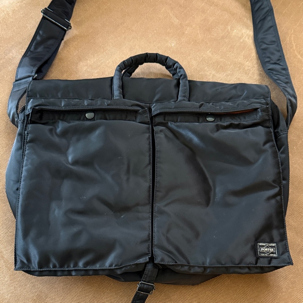 Porter Yoshida Black Nylon Messenger Bag - Two-Compartment Shoulder Briefcase